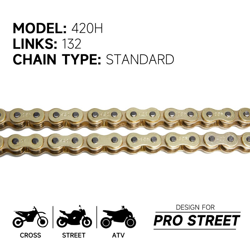 HILAKE 420 Motorcycle Chain 132 Links Non O-Ring with Connecting Master Link and Chain Breaker Heavy Duty Drive Chain for Motorcycle Bicycle Go Kart Mini Trail Bike - Image 2